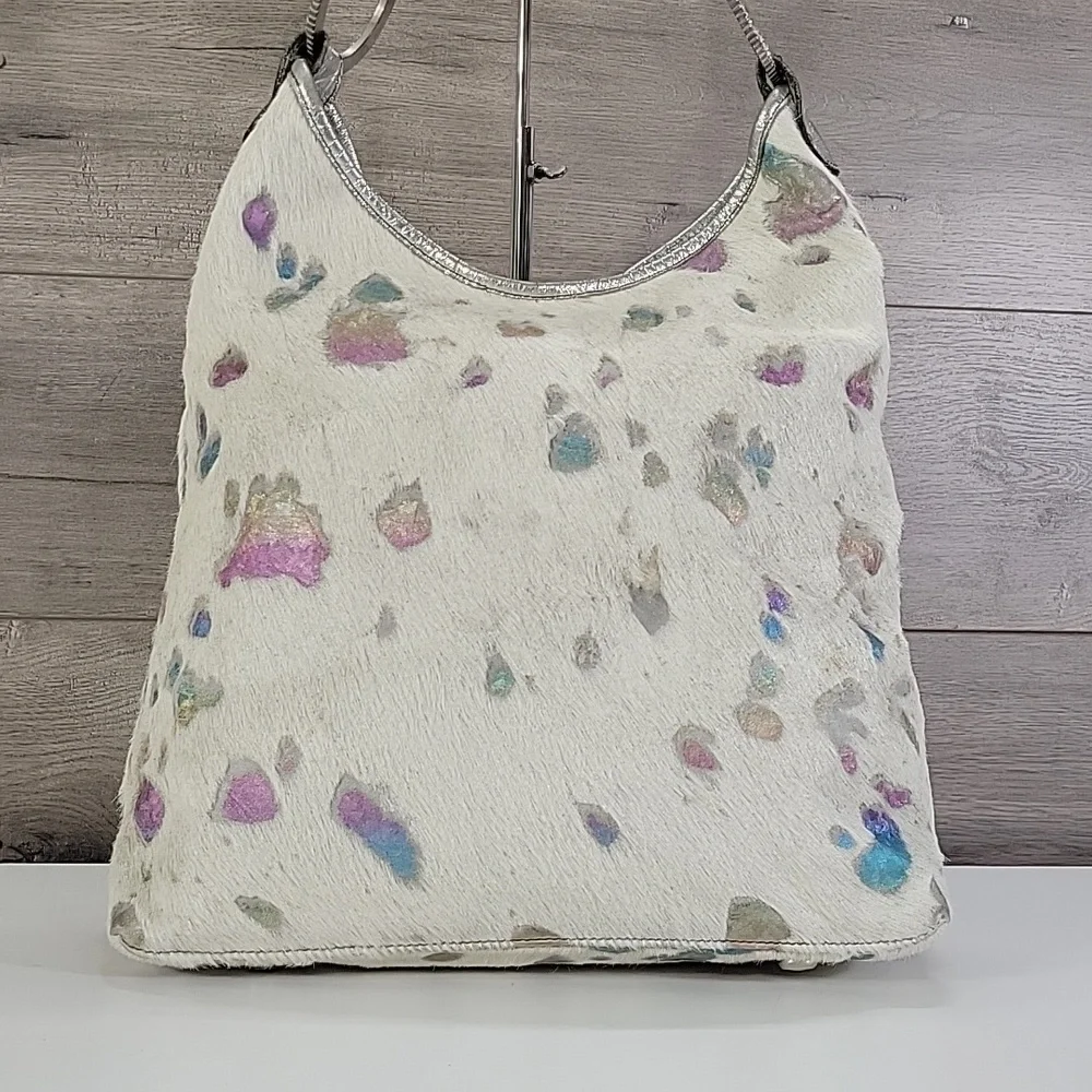 Large Raviani Garland Texas Calf-Hair Multi-Color Hobo Bag with Metallic Trim